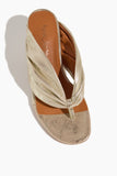 Forte Forte Heeled Laminated Leather Thong Sandals in Silver