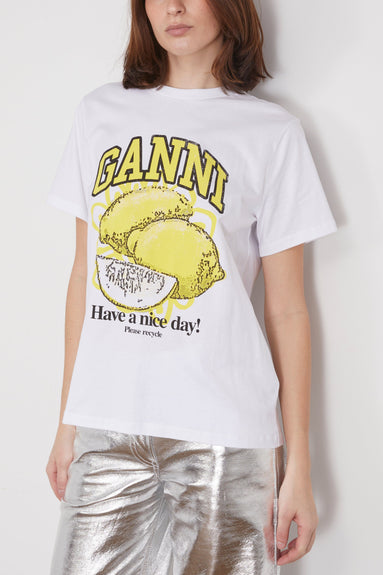Ganni Tops Basic Jersey Lemon Relaxed T-Shirt in Bright White Ganni Basic Jersey Lemon Relaxed T-Shirt in Bright White
