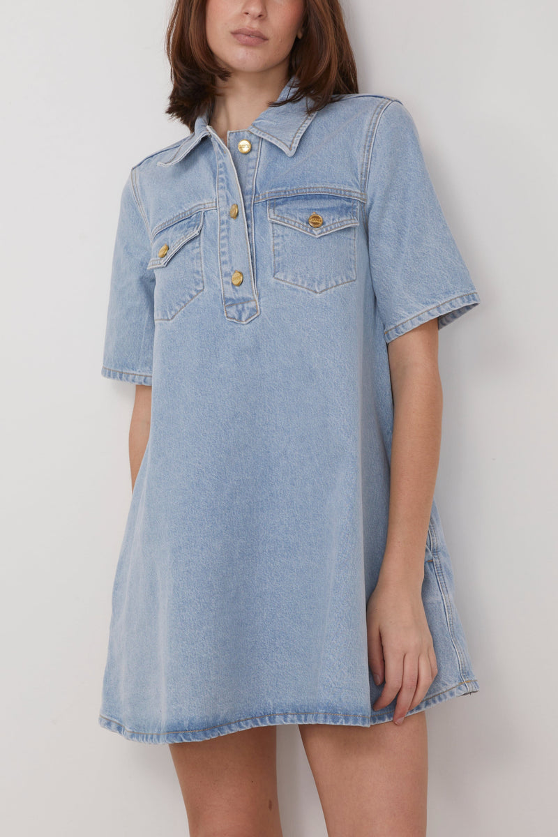 Ganni Cutline Denim Mini Dress in Mid Blue Vintage – Hampden Clothing