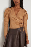 Ganni Tops Viscose Twill Wrap Blouse in Tiger's Eye Ganni Viscose Twill Wrap Blouse in Tiger's Eye