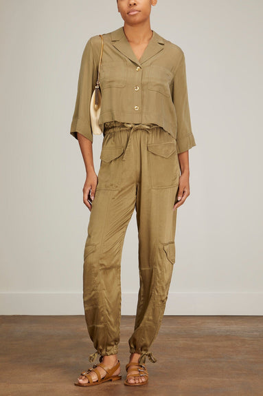 Ganni Tops Washed Satin Crop Shirt in Aloe
