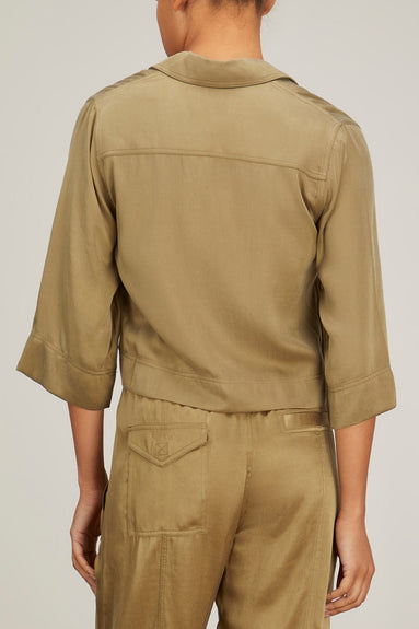 Ganni Tops Washed Satin Crop Shirt in Aloe