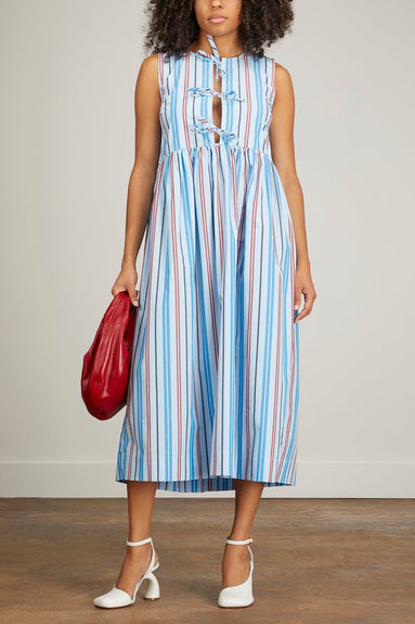 Ganni Casual Dresses Stripe Cotton Midi Dress in Brilliant Blue Ganni Stripe Cotton Midi Dress in Brilliant Blue