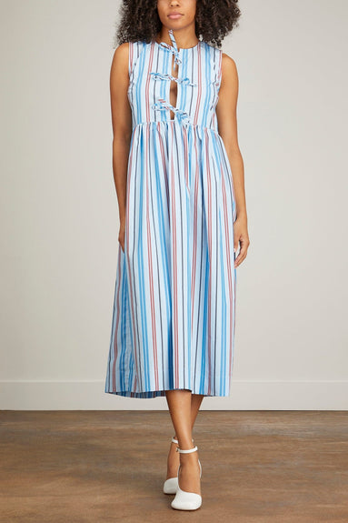 Ganni Casual Dresses Stripe Cotton Midi Dress in Brilliant Blue Ganni Stripe Cotton Midi Dress in Brilliant Blue