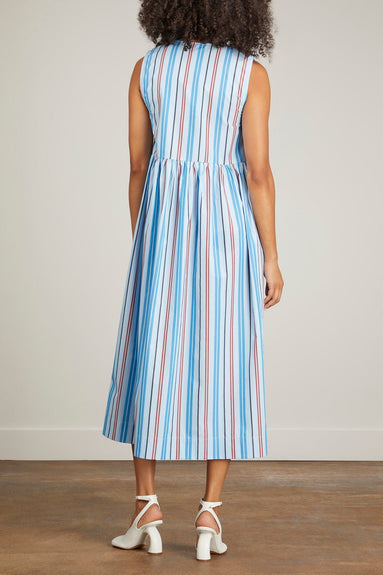 Ganni Casual Dresses Stripe Cotton Midi Dress in Brilliant Blue Ganni Stripe Cotton Midi Dress in Brilliant Blue