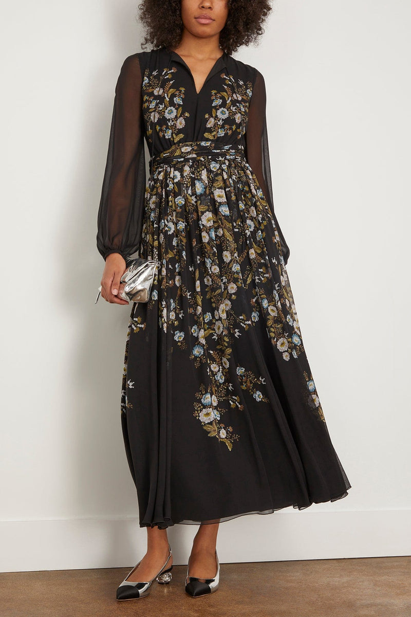 Giambattista Valli Printed Georgette Dress in Black/Green