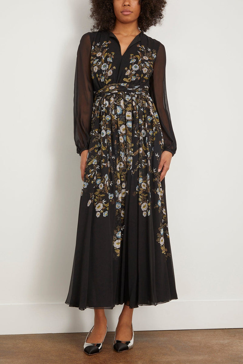 Giambattista Valli Printed Georgette Dress in Black/Green