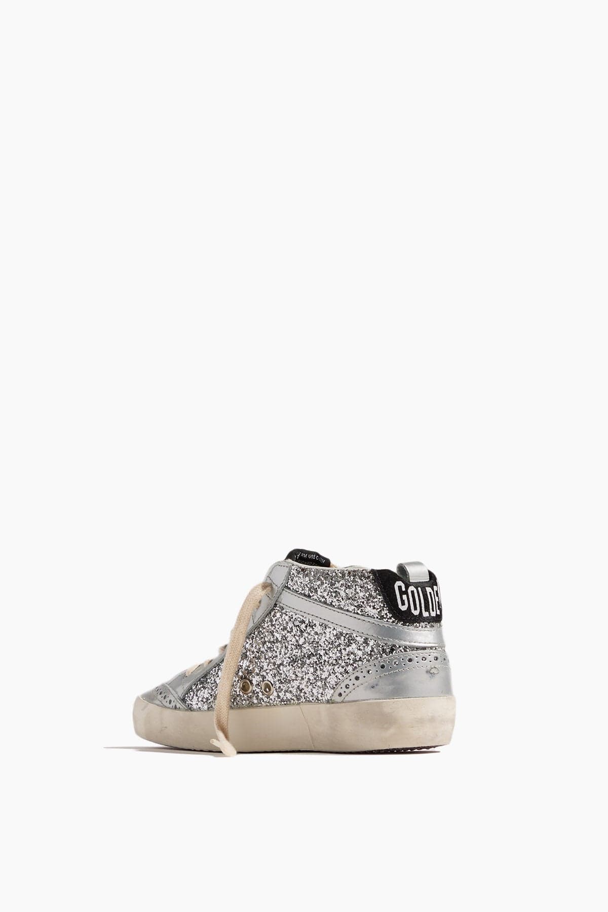 Golden Goose High Top Sneakers Mid Star Sneaker in Silver/Ivory/Black Golden Goose Mid Star Sneaker in Silver/Ivory/Black