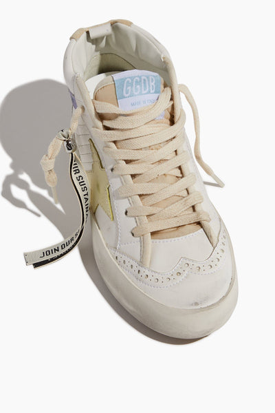 Golden Goose High Top Sneakers Mid Star Sneaker in White/Beige/Light Yellow/Light Purple Golden Goose Mid Star Sneaker in White/Beige/Light Yellow/Light Purple