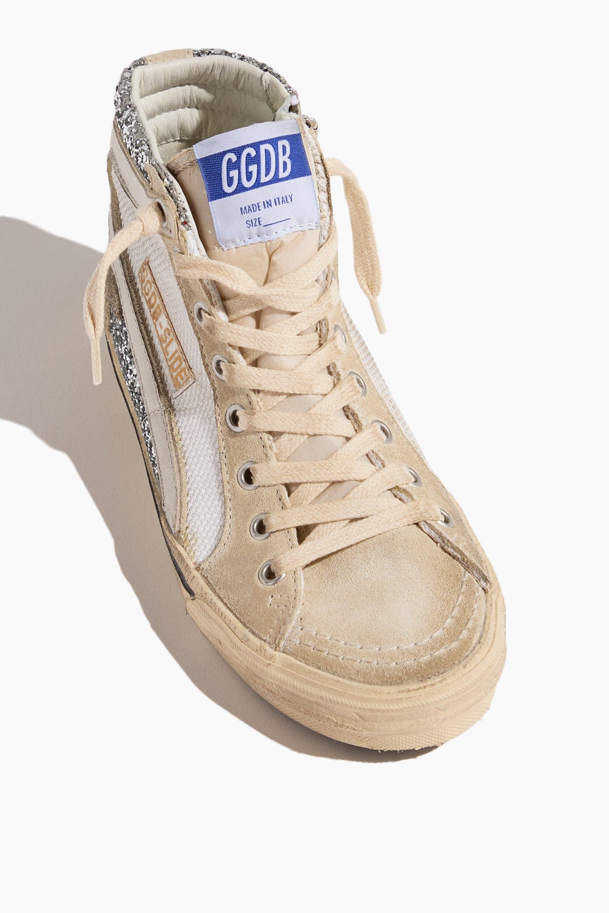 Golden Goose High Top Sneakers Slide Sneaker in Silver/White/Marble Golden Goose Slide Sneaker in Silver/White/Marble