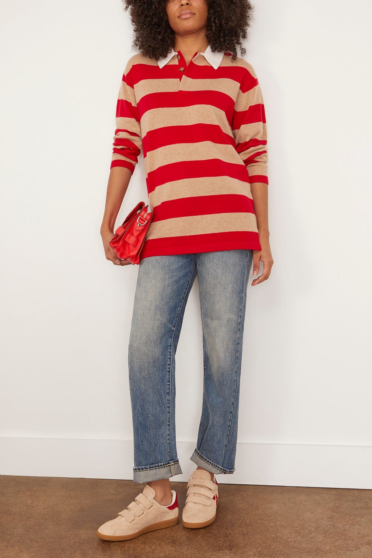 Guest In Residence Sweaters Rugby Sweater in Dune/True Red Stripe Guest in Residence Rugby Sweater in Dune/True Red Stripe