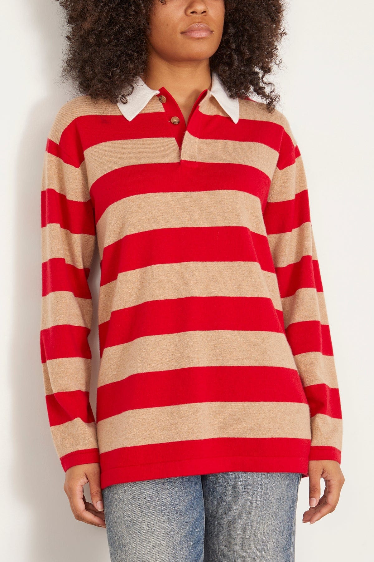 Guest In Residence Sweaters Rugby Sweater in Dune/True Red Stripe Guest in Residence Rugby Sweater in Dune/True Red Stripe