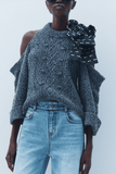 Hellessy Bryn Sweater in Heather Navy/Black/Ecru