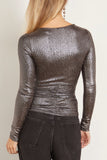 Etoile Isabel Marant Tops Buffy Plunge Neck Top in Metallic Black Isabel Marant Buffy Plunge Neck Top in Metallic Black