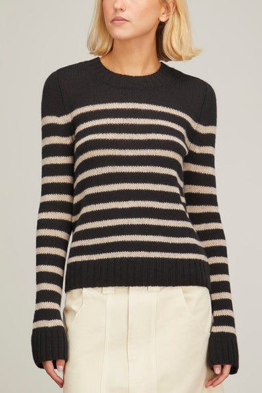 Khaite Sweaters Tilda Crewneck Mariner Stripe Sweater in Black/Powder Stripe Khaite Tilda Crewneck Mariner Stripe Sweater in Black/Powder Stripe