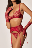Kiki De Montparnasse Petite Chou Embroidery Fingerless Gloves in Red