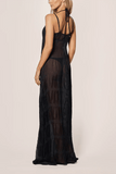 Kiki De Montparnasse Smocked Silk Maxi Tie Gown in Black