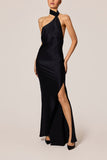 Kiki De Montparnasse Soie Asymmetrical Halter Gown in Black