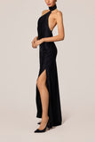 Kiki De Montparnasse Soie Asymmetrical Halter Gown in Black