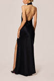 Kiki De Montparnasse Soie Asymmetrical Halter Gown in Black