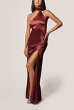 Kiki De Montparnasse Soie Asymmetrical Halter Gown in Brick Dust