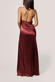 Kiki De Montparnasse Soie Asymmetrical Halter Gown in Brick Dust