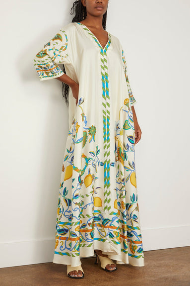 La Double J Dresses Muumuu Dress in Borboni Placed Bianco La Double J Muumuu Dress in Borboni Placed Bianco