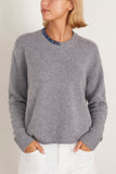 LAFATA Whipstitch Crew in Heather Grey/Navy Whipstitch