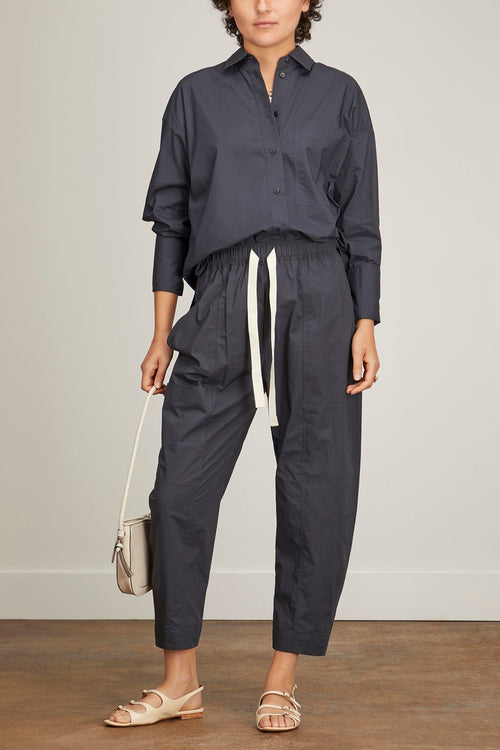 Lee Mathews Tops Poplin Long Sleeve Shirt in Navy