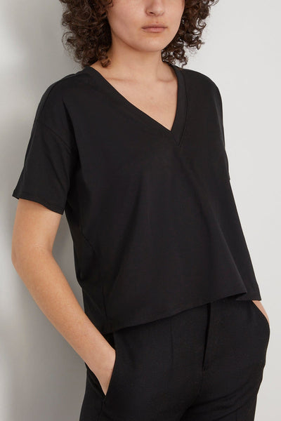 Loulou Studio Tops Faaa V Neck T-Shirt in Black