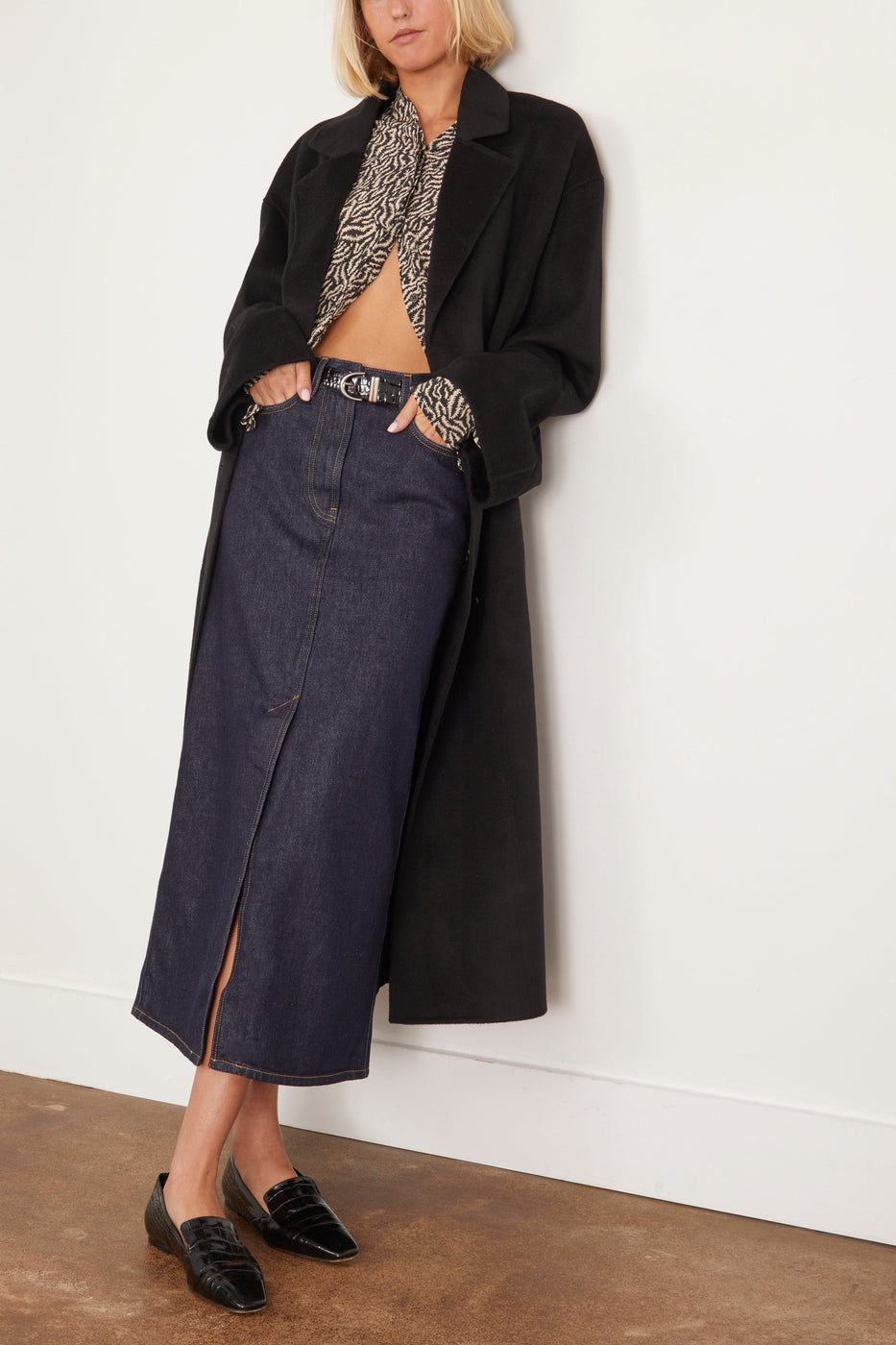 Loulou Studio Skirts Rona Denim Long Skirt in Raw Wash Loulou Studio Rona Denim Long Skirt in Raw Wash