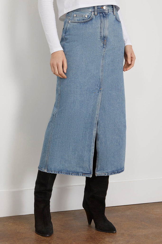 Loulou Studio Rona Denim Long Skirt in Washed Light Blue – Hampden Clothing