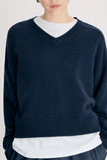 Loulou de Saison Anzor V-Neck Sweater in Navy