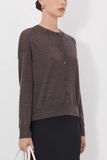 Loulou de Saison Kita Fine Crewneck Cardigan in Brown Melange