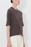 Loulou de Saison Nala Fine Short Sleeve Top in Brown Melange