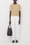 Loulou de Saison Zaida Suede Boxy T-Shirt in Beige