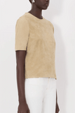 Loulou de Saison Zaida Suede Boxy T-Shirt in Beige