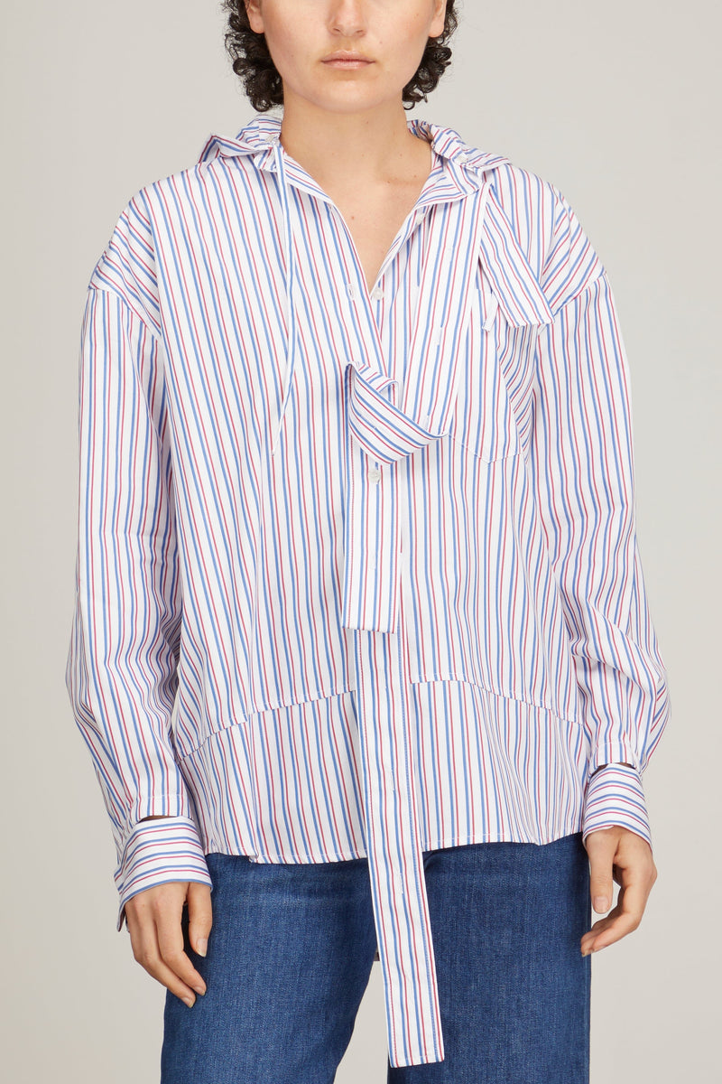 Meryll Rogge Deconstructed Mens Shirt with Hood in Striped