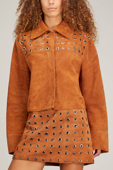 Minuit Jackets Nova Eyelet Suede Jacket in Tobacco Minuit Nova Eyelet Suede Jacket in Tobacco