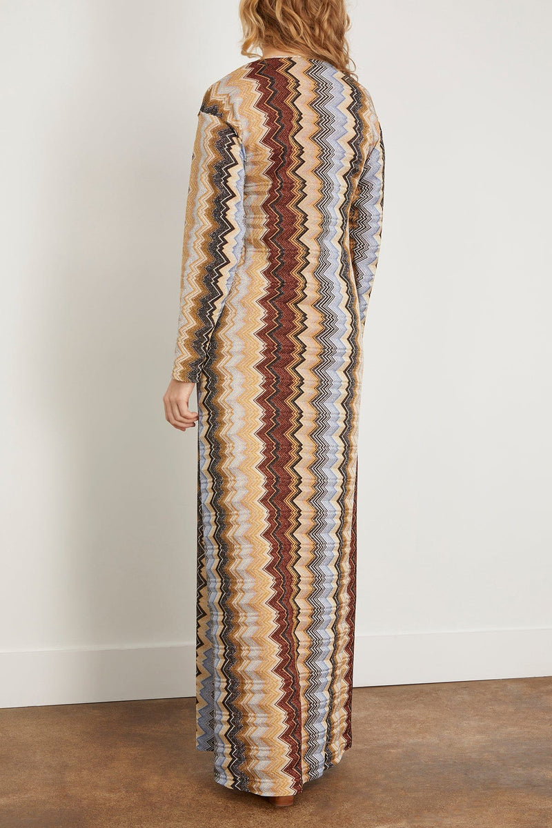 Missoni Kaftan Dress in Multi Zigzag on Brown Base Hampden Clothing