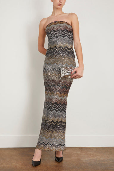Missoni Cocktail Dresses Long Dress in Zigzag Green/Gold