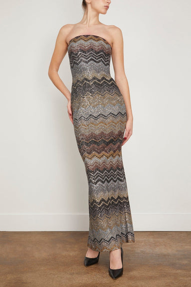 Missoni Cocktail Dresses Long Dress in Zigzag Green/Gold