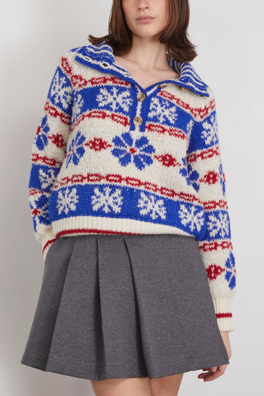 MOTHER Sweaters The Buttoned Funnel Jumper Sweater in Snow Daze MOTHER The Buttoned Funnel Jumper Sweater in Snow Daze