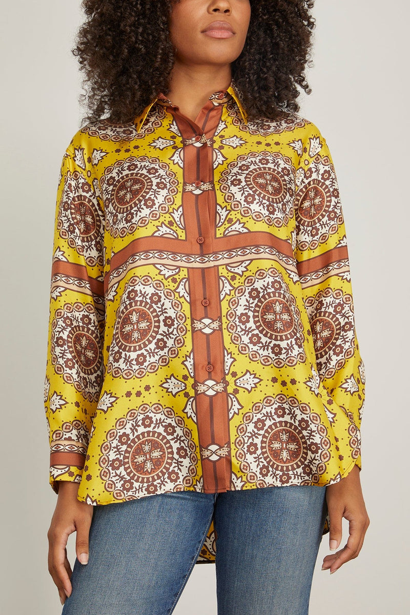 JULIEN SILK SHIRT in 2023  Scarf print, Silk shirt, Yellow scarf