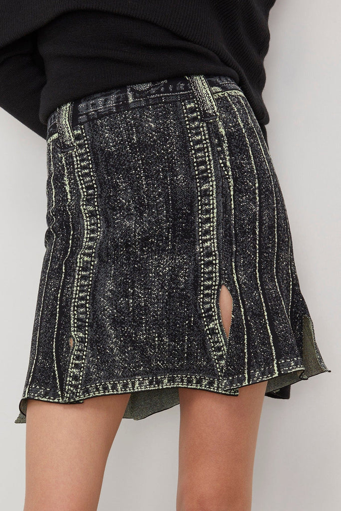 PH5 Dahlia Denim Print Carwash Skirt in Black Green Hampden Clothing