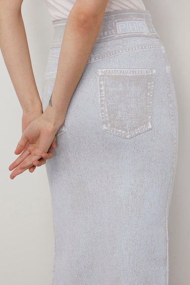 PH5 Skirts Lily Denim Print Wavy Midi Skirt in Beacon Gray PH5 Lily Denim Print Wavy Midi Skirt in Beacon Gray