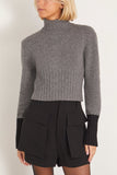 Plan C Tops Long Sleeve Turtleneck Knit in Pewter Grey Black Plan C Long Sleeve Turtleneck Knit in Pewter Grey Black