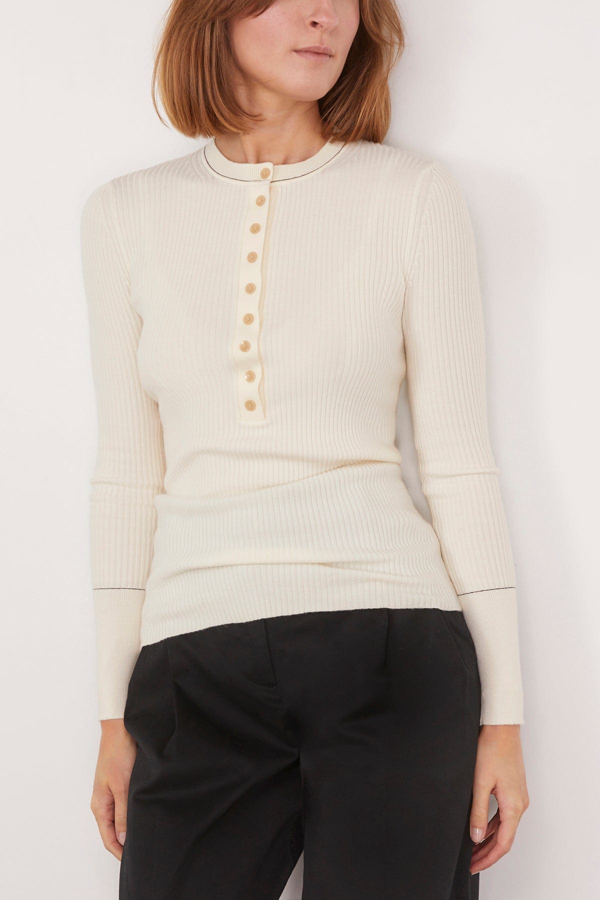 Proenza Schouler Sweaters Agnes Henley Sweater in Ivory Proenza Schouler Agnes Henley Sweater in Ivory