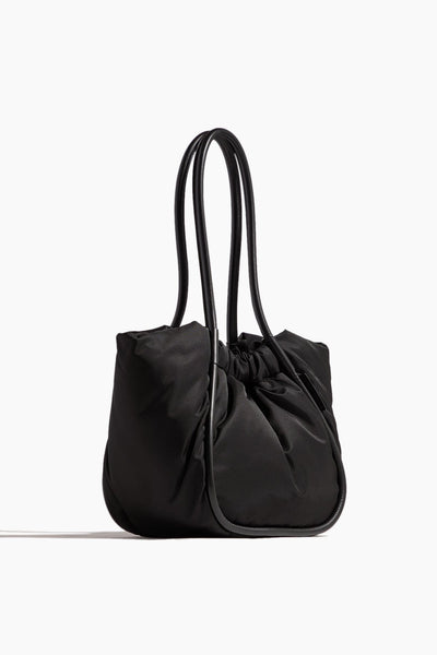 Large Ruched Puffy Nylon Tote in Black