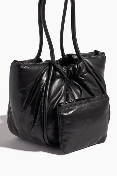 Large Puffy Nappa Ruched Tote in Black